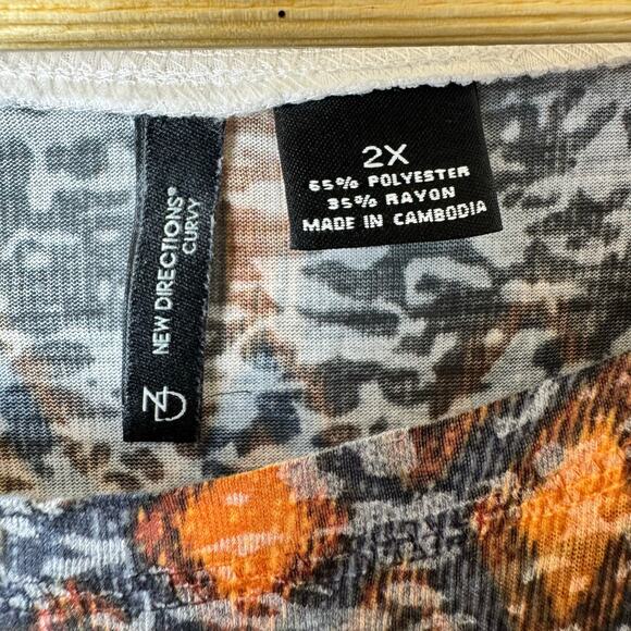 New Directions Curvy Studded Burn Out Top Women’s Plus Size 2X Black Brown y2k - Picture 3 of 9